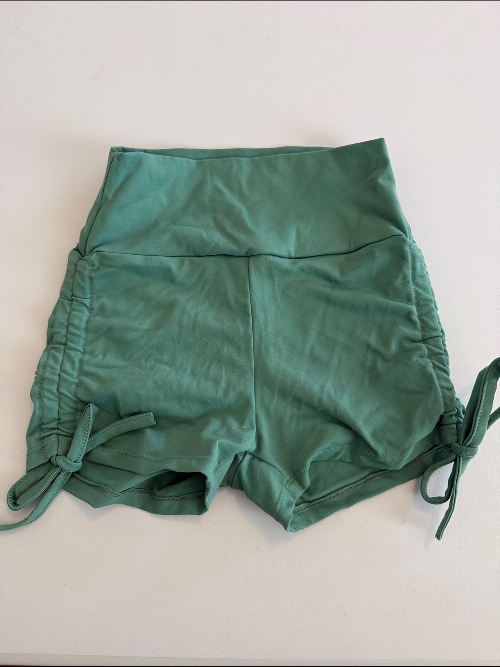 PChee Bum High-Waist Green Ruched Side Tie Shorts Size S